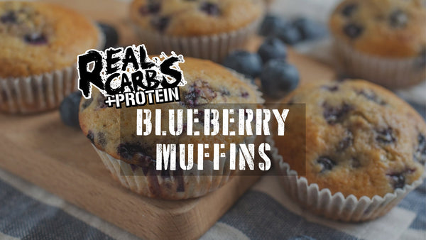 Real Carbs + Protein Blueberry Muffins