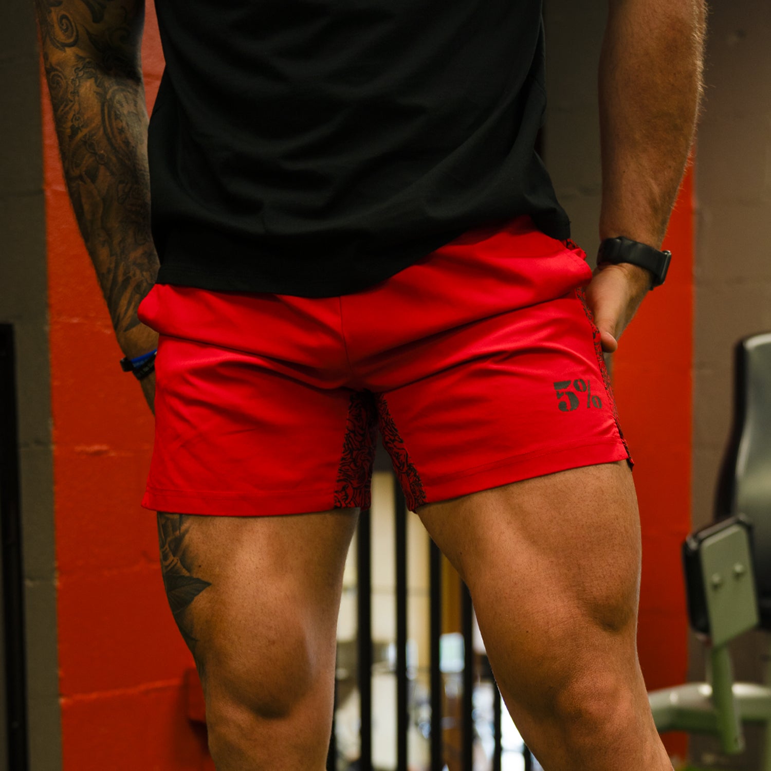 Red Ruggison Shorts 5% Red Lifting Shorts – 5% Nutrition