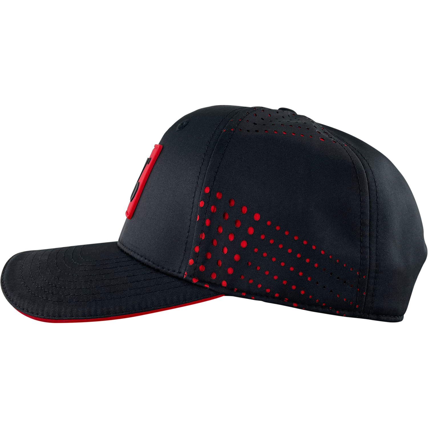 5% Rubber Patch, Black Hat with Red Lettering