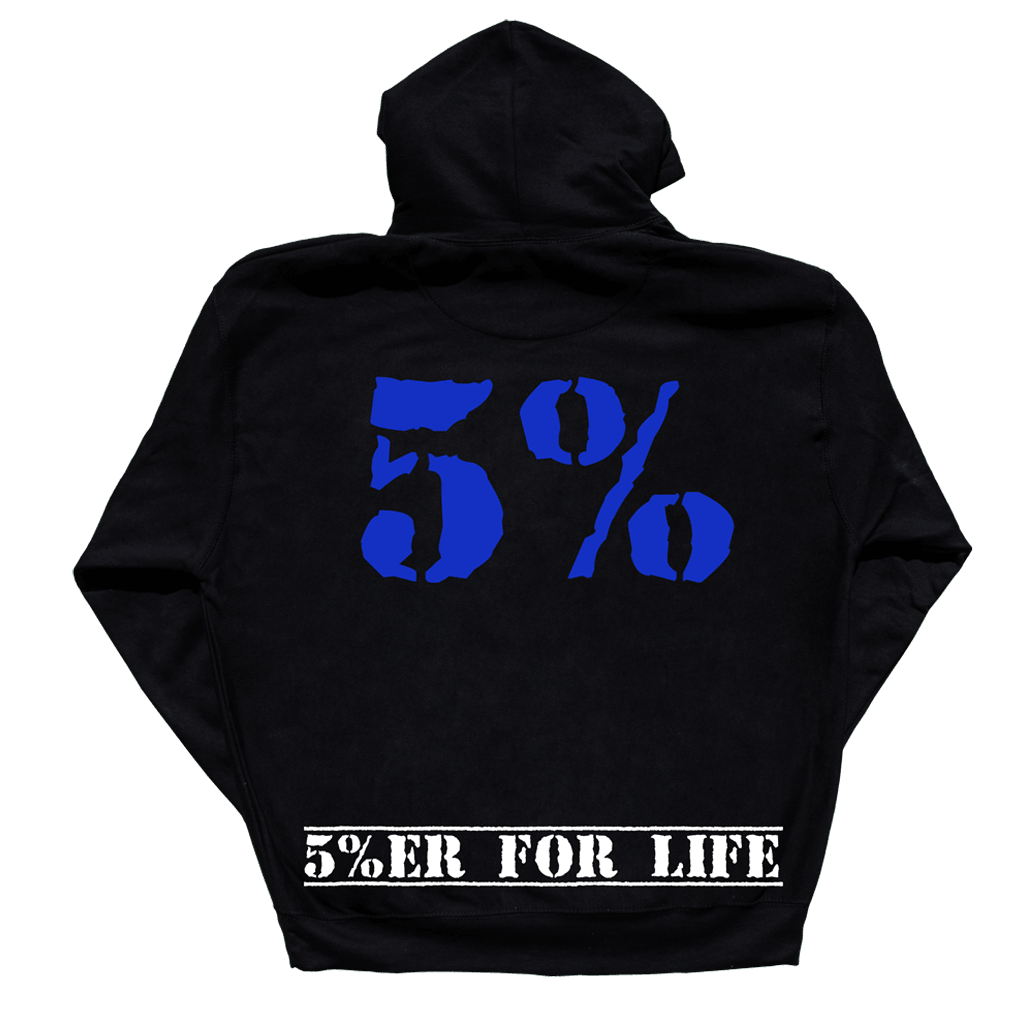 Love It Kill It + 5%ER FOR LIFE, Black Hoodie with Blue Lettering - 5% Nutrition