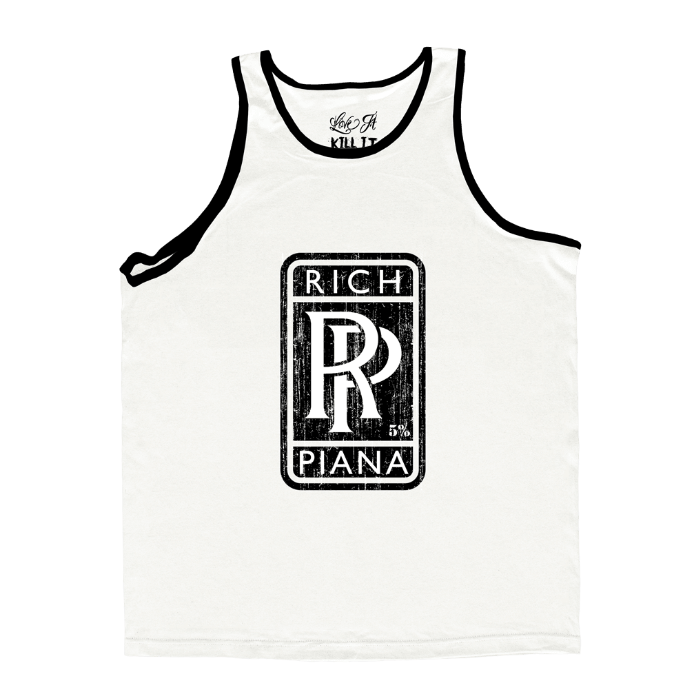 Rolls Rich, White Tank Top with Black Lettering - 5% Nutrition
