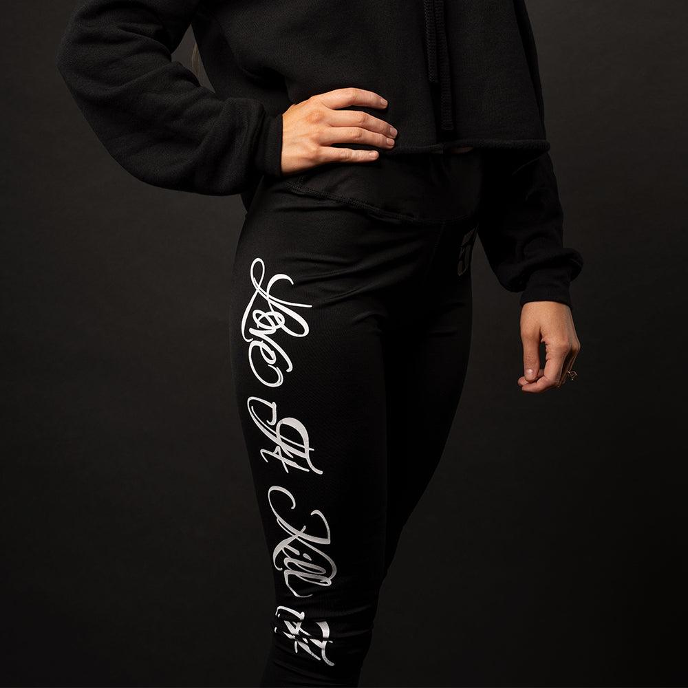 Love It Kill It, Black Leggings with White Lettering - 5% Nutrition