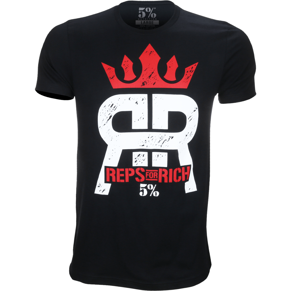 Reps For Rich, Black T-Shirt with White and Red Design - 5% Nutrition