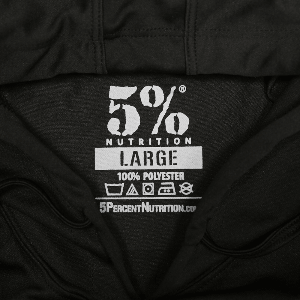 5% Black Stringer Hoodie with Red Lettering - 5% Nutrition