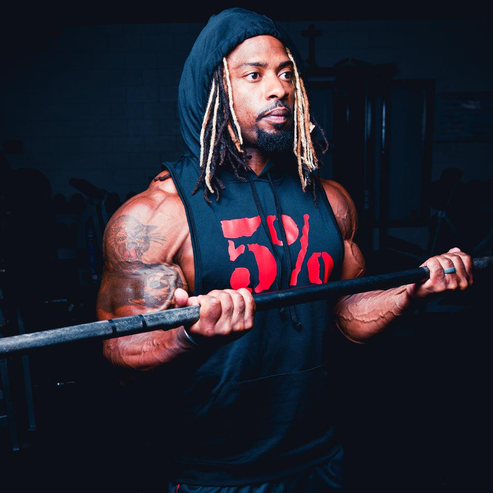 5% Black Stringer Hoodie with Red Lettering - 5% Nutrition