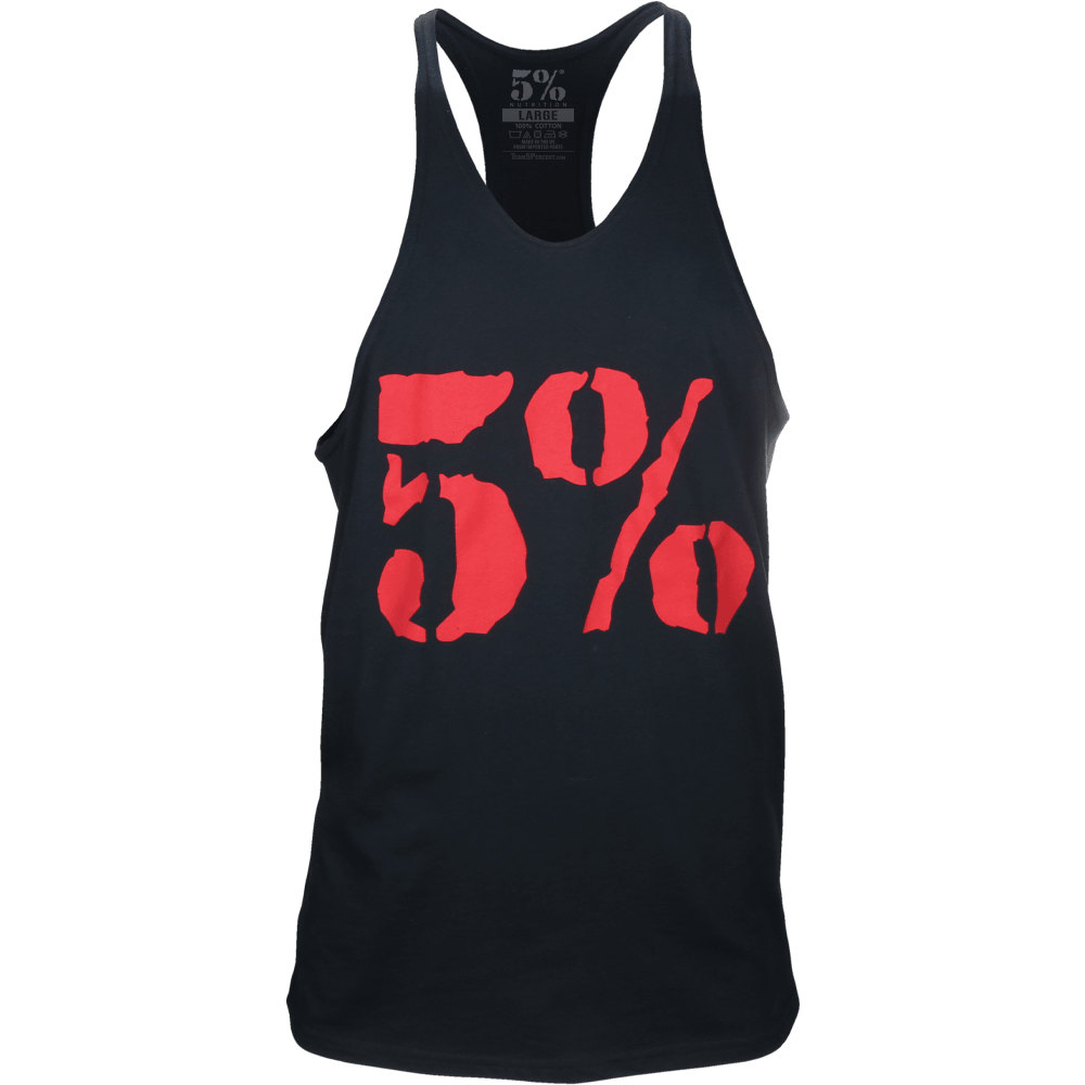 5%, Black Stringer Tank with Red Lettering - 5% Nutrition