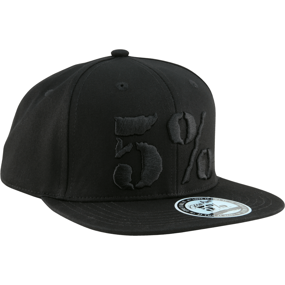 5% Flat Bill Hat, Black Hat with Black Lettering - 5% Nutrition