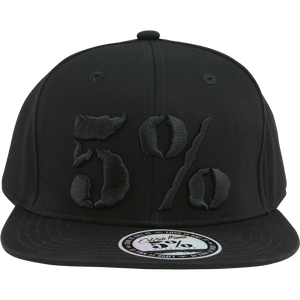 5% Flat Bill Hat, Black Hat with Black Lettering - 5% Nutrition