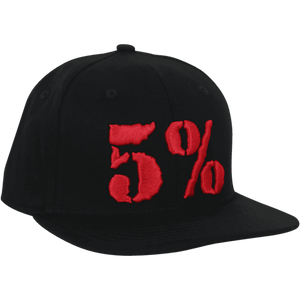 5% Flat Bill Hat, Black Hat with Red Lettering - 5% Nutrition