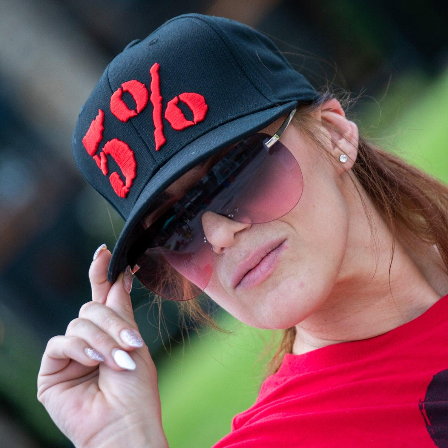 5% Flat Bill Hat, Black Hat with Red Lettering - 5% Nutrition