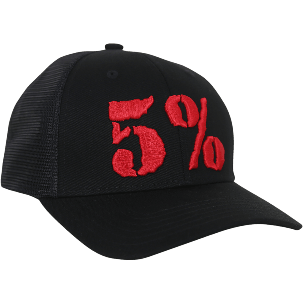5% Trucker Hat, Black Hat with Red Lettering - 5% Nutrition