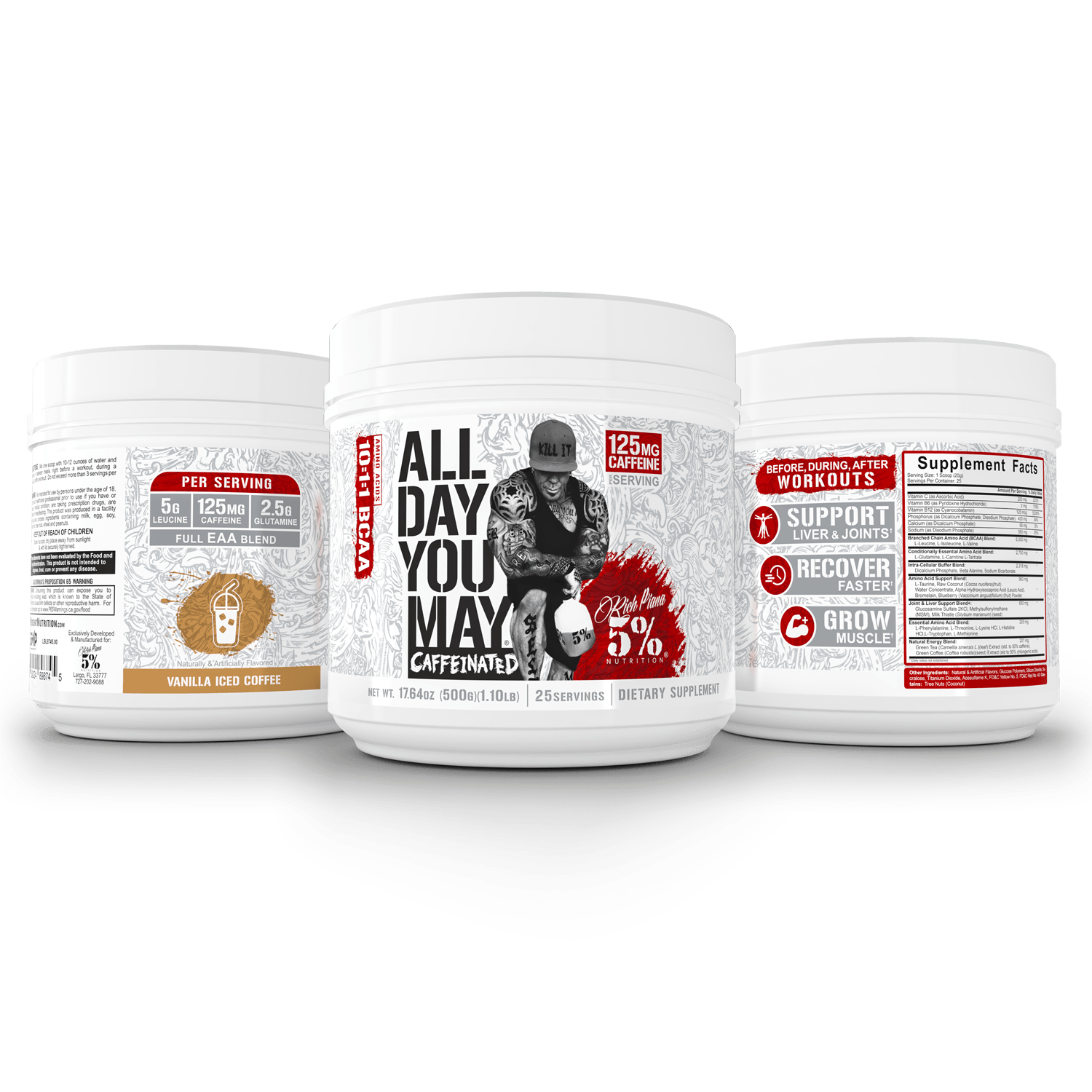 All Day You May Caffeinated BCAA, Vanilla Iced Coffee - 5% Nutrition