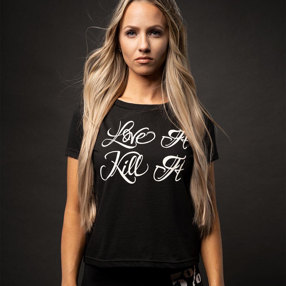 Love It Kill It, Women's Cropped T-Shirt (Black with White Lettering) - 5% Nutrition