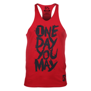 One Day You May, Red Stringer Tank with Black Lettering - 5% Nutrition