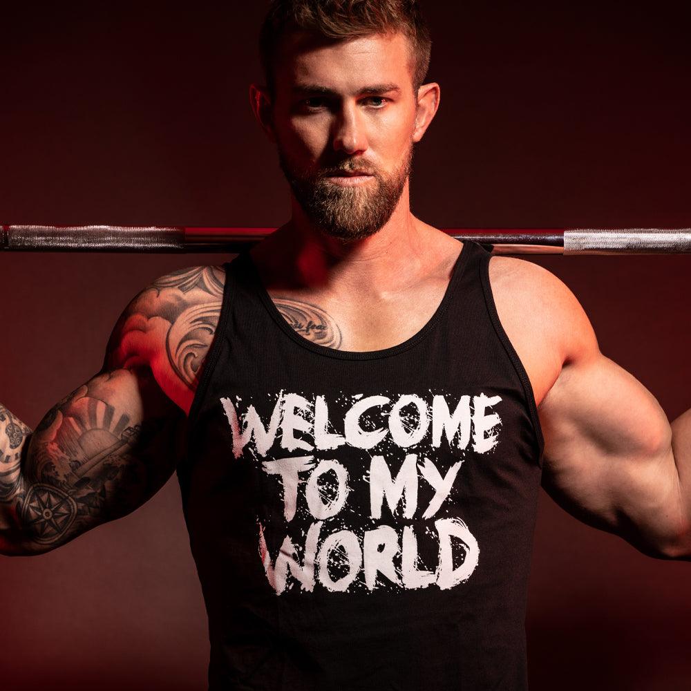 Welcome To My World, Black Tank Top with White Lettering - 5% Nutrition
