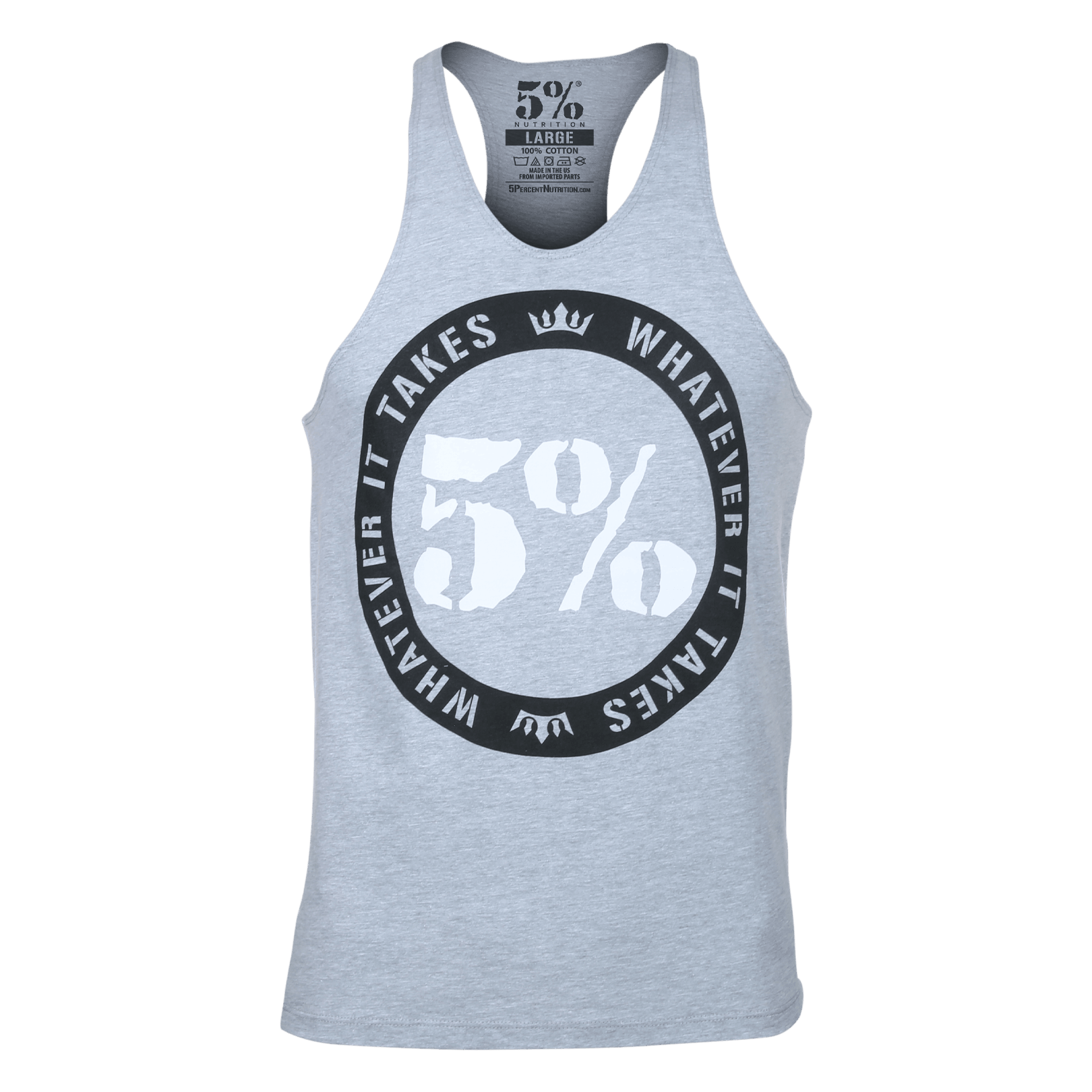 Whatever It Takes, Gray Stringer Tank with Black Lettering - 5% Nutrition